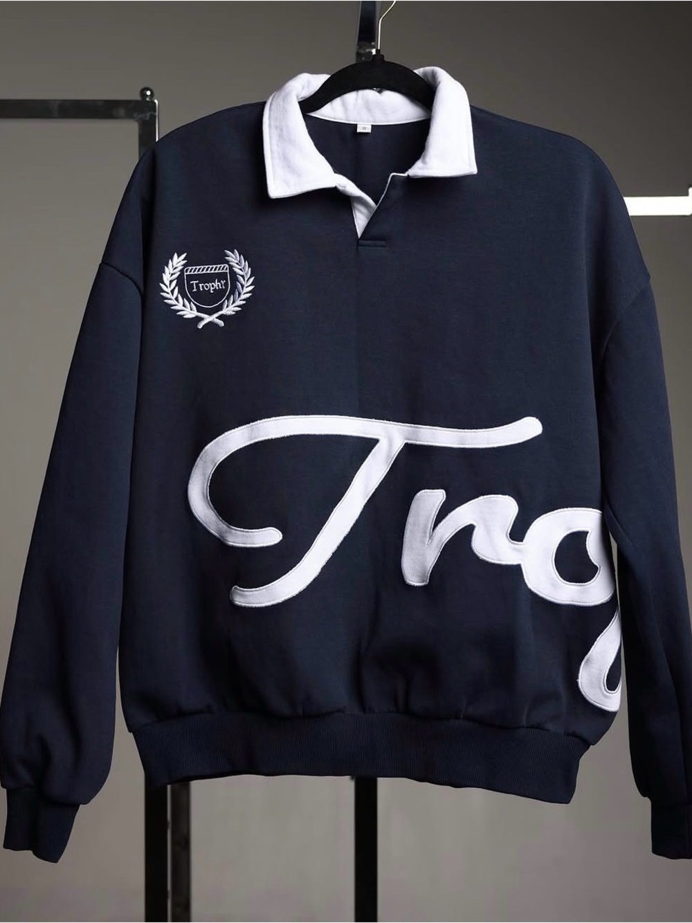 Trophi Navy and White Rugby-Style Sweatshirt size M unisex